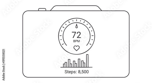 Vector illustration of a fitness tracker displaying heart rate and step count on a white background