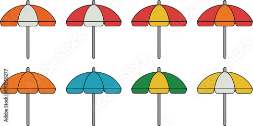 Umbrella color variations vector illustration set with rain protection weather accessory design isolated