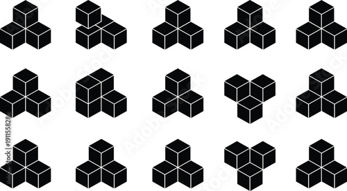Isometric cube blocks vector set with stacked geometric shapes abstract modular structure collection