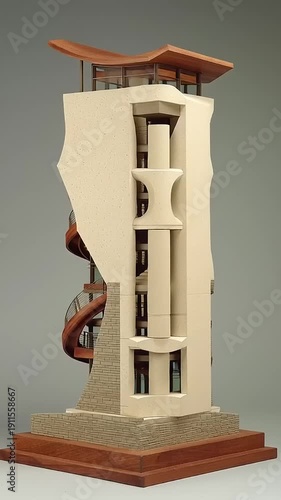 Modern Wooden Spiral Staircase Model Display.