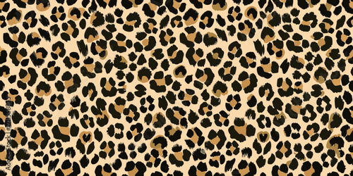 Seamless leopard print pattern with irregular spots on a beige background