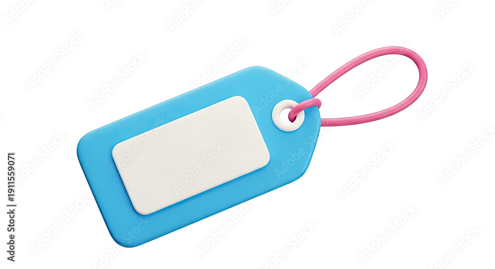Fototapeta premium 3D Blue Tag with Pink Loop and White Label