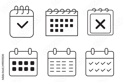 Calendar icon set. calendar planner icons for app, website, ui. reminder organizer event signs. business plan schedule. vector symbol on transparent background.