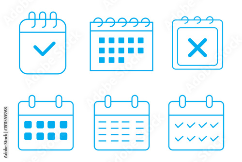 Calendar icon set. calendar planner icons for app, website, ui. reminder organizer event signs. business plan schedule. vector symbol on transparent background.