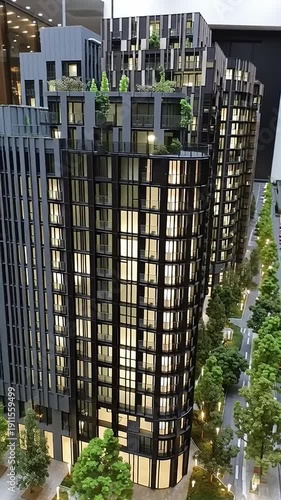 Modern High Rise Buildings with Green Roofs.