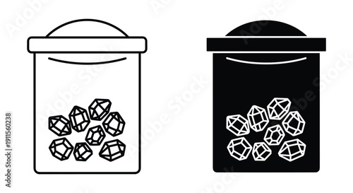 Black and White Illustration of Jars Filled with Diamonds and Gems