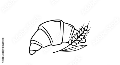 Vector illustration of a croissant with a wheat stalk, isolated on transparent background