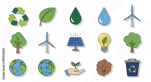 Collection of environmental icons and symbols for sustainability.