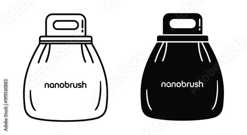 Nanobrush technology illustration white and black bottles minimalist design vector medical dental hygiene concept