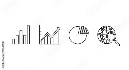 Line icons representing data analysis and visualization.