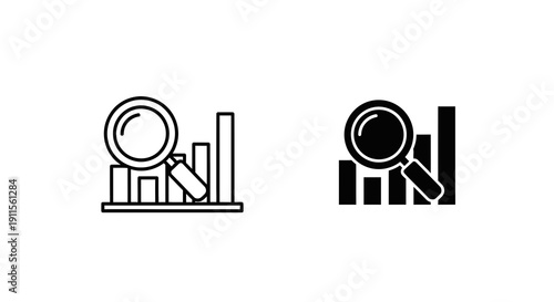 Simple line and solid icons representing data analysis and magnifying glass.