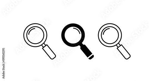 Three magnifying glasses in a row, one highlighted.