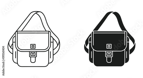 Black and white minimalist backpack vector illustration isolated on transparent background for design
