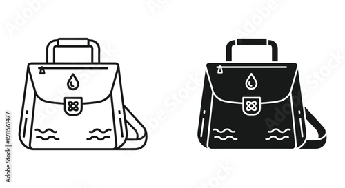 Black and White Handbag Illustration with Water Droplet Design