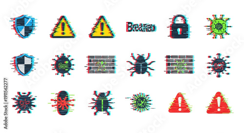 Collection of computer virus icons.