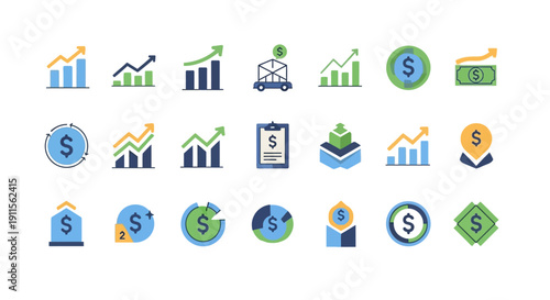 Collection of financial icons and symbols.