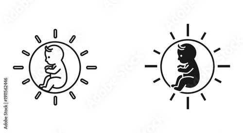 Pregnant Woman Silhouette in Sun Icon, Pregnancy Symbol, Motherhood Concept, Simple Design