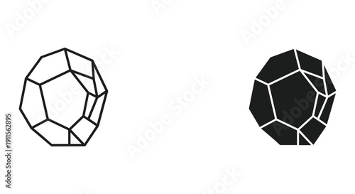3D geometric dodecahedron shapes black and white line art minimalist design vector illustration