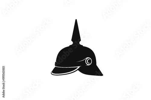 Prussian Helmet Icon: An iconic silhouette of a Prussian helmet, a symbol of military history and historical significance, presented in a striking monochrome design.
