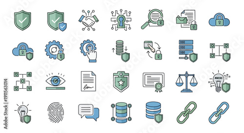 Collection of security icons and symbols.