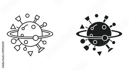 Saturn planet doodle icons set hand drawn sketch minimalist vector illustration isolated black and white line art astronomy science education