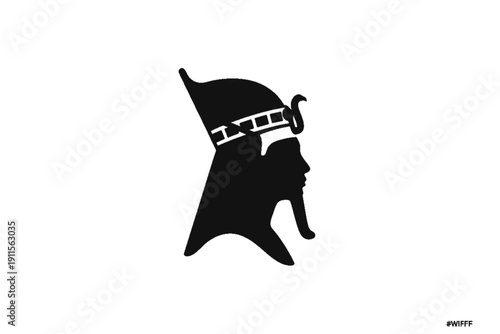 Ancient Egyptian Pharaoh Silhouette: The striking silhouette of an ancient Egyptian pharaoh, showcasing the iconic headdress and beard, epitomizes the power, wisdom.