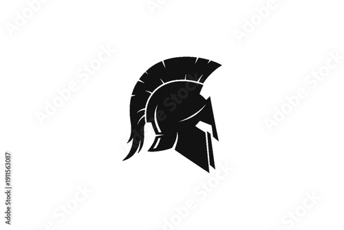 Spartan Warrior Silhouette: The iconic silhouette of a Spartan warrior helmet, a symbol of courage and strength, stands out in stark contrast. 