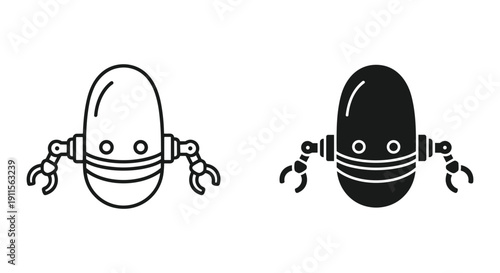 Robot mascot character icons standing isolated on white background vector illustration minimal design