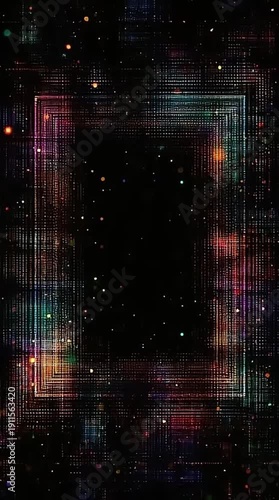 Wallpaper Mural Luminous Digital Frame with Interwoven Grid Lines and Colorful Sparkling Particles Torontodigital.ca