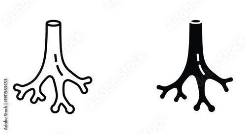Black and White Illustration of Bronchial Tree Anatomy, Medical Art, Healthcare Concept