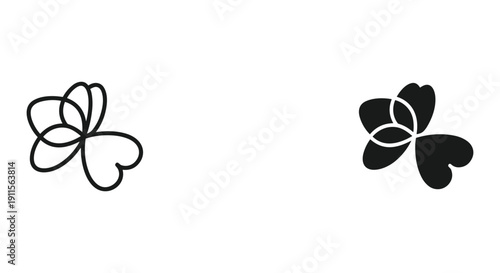 Minimalist black and white four leaf clover line art vector illustration isolated on white background