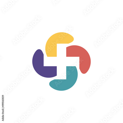 Modern Abstract Medical Cross Logo with Colorful Pinwheel Motion for Digital Health and Pharmacy