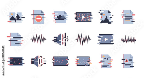 Collection of various digital media icons.