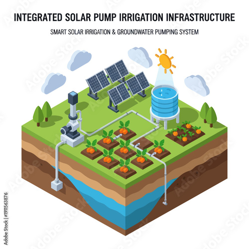 Solar Pump Irrigation System Infrastructure Diagram.