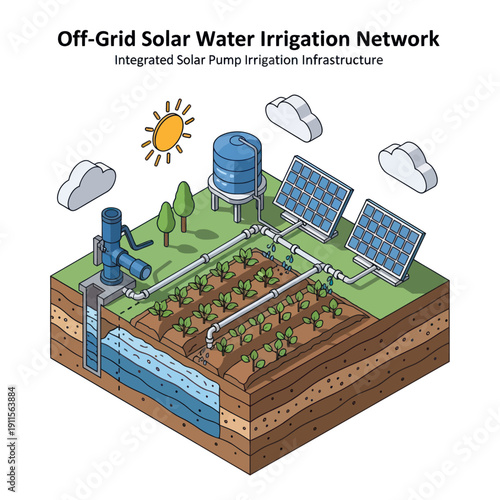 Solar Water Irrigation System Infrastructure Diagram.