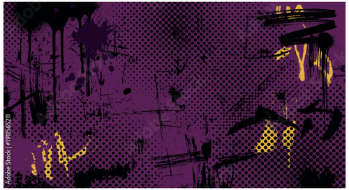 Purple Grunge Abstract Background with Yellow Accents
