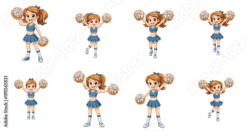 Cheerleader girl in blue uniform with transparent background