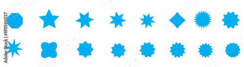 Set of black starburst. Price sticker, sale sticker, price tag, quality mark, retro stars, sale more. Wavy edge promo black badges. Star burst shape tags for price. Vector Illustration.