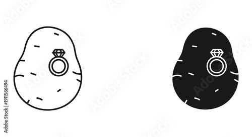 Minimalist wedding ring icon set isolated on white and black backgrounds vector illustration