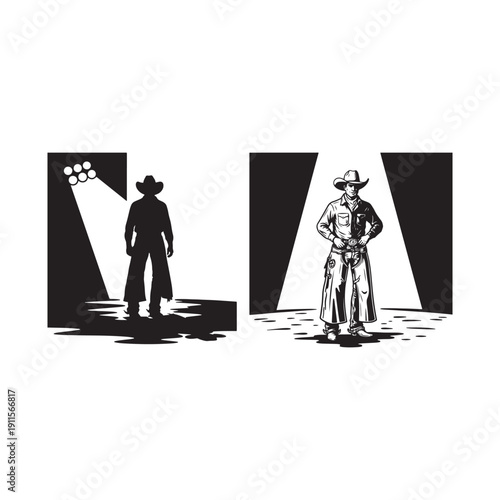 Cowboy Silhouette Spotlight Vector Illustration