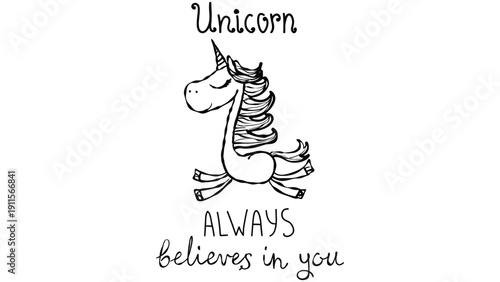 Unicorn vector illustration with inspirational quote on white background