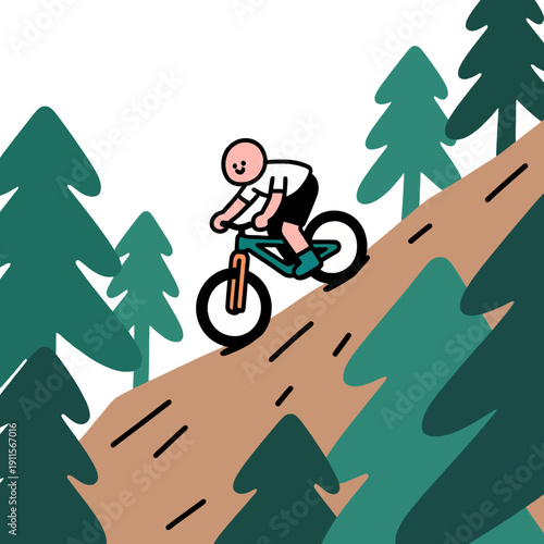 Experience outdoor adventure with this dynamic line art illustration of a person mountain biking down a scenic forest trail, great for fitness and travel apps.
