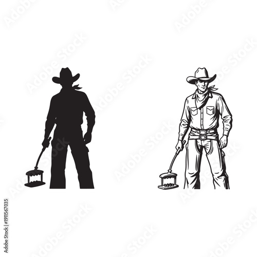 Cowboy Character Silhouette Line Art Vector Illustration