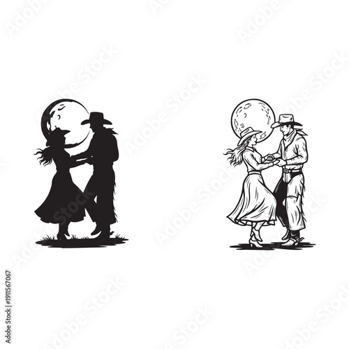 Couple Dancing Under Moonlight Vector Illustration