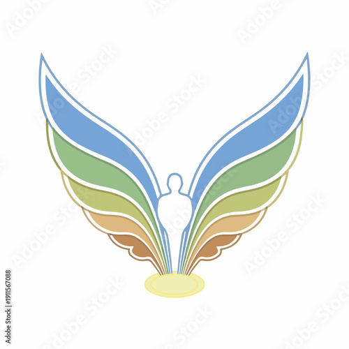 A stylized illustration of a human spirit day symbol, featuring colorful wings with a silhouette of a person in the center, set against a white background with a vibrant and uplifting