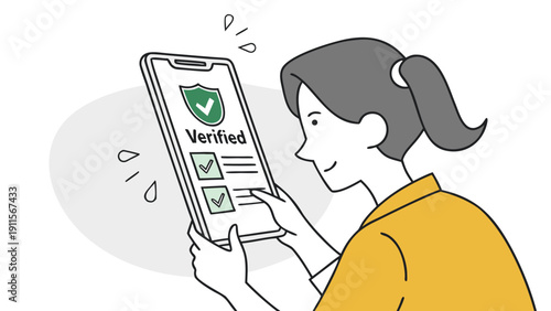 Digital Authentication: A person interacts with a mobile device, verifying the screen's content to authenticate digital information, showcasing the intersection of technology and human interaction.