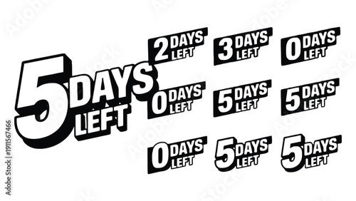 Countdown timer vector illustration with 5 days left in colorful stickers