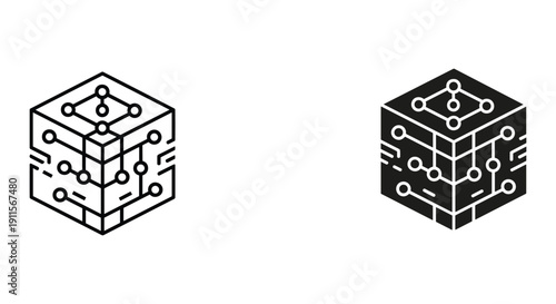 Blockchain Cube Icons in Black and White on Plain Background