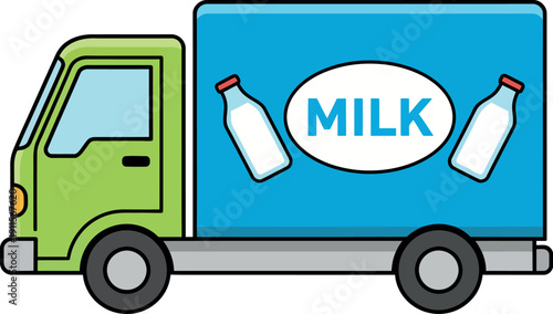 Milk Delivery Truck: Cartoon Dairy Transport, Food Logistics and Farm Product
