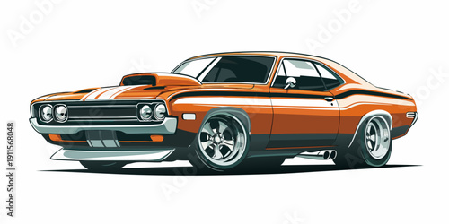 Stylized orange and black muscle car illustration with racing stripes